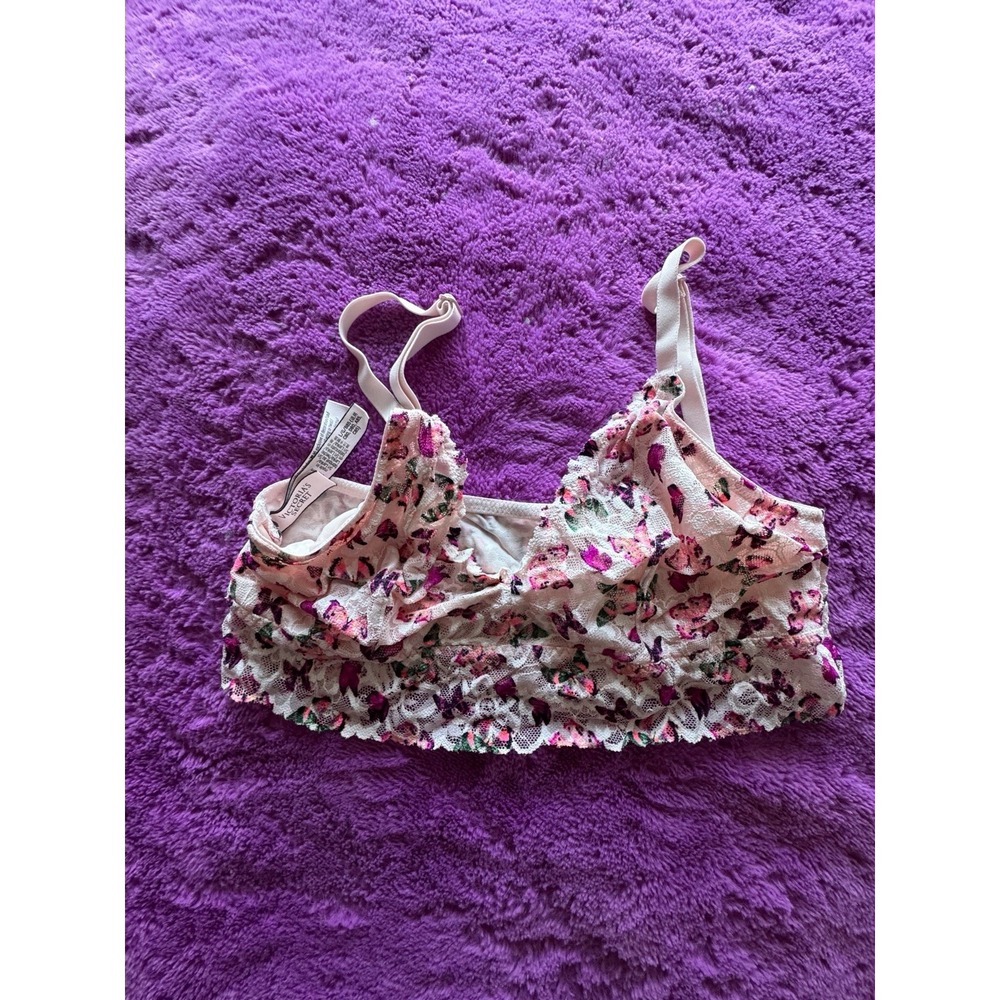Victoria's Secret Butterfly Lace Bralette • Pink/White • Size L Y2k Wireless